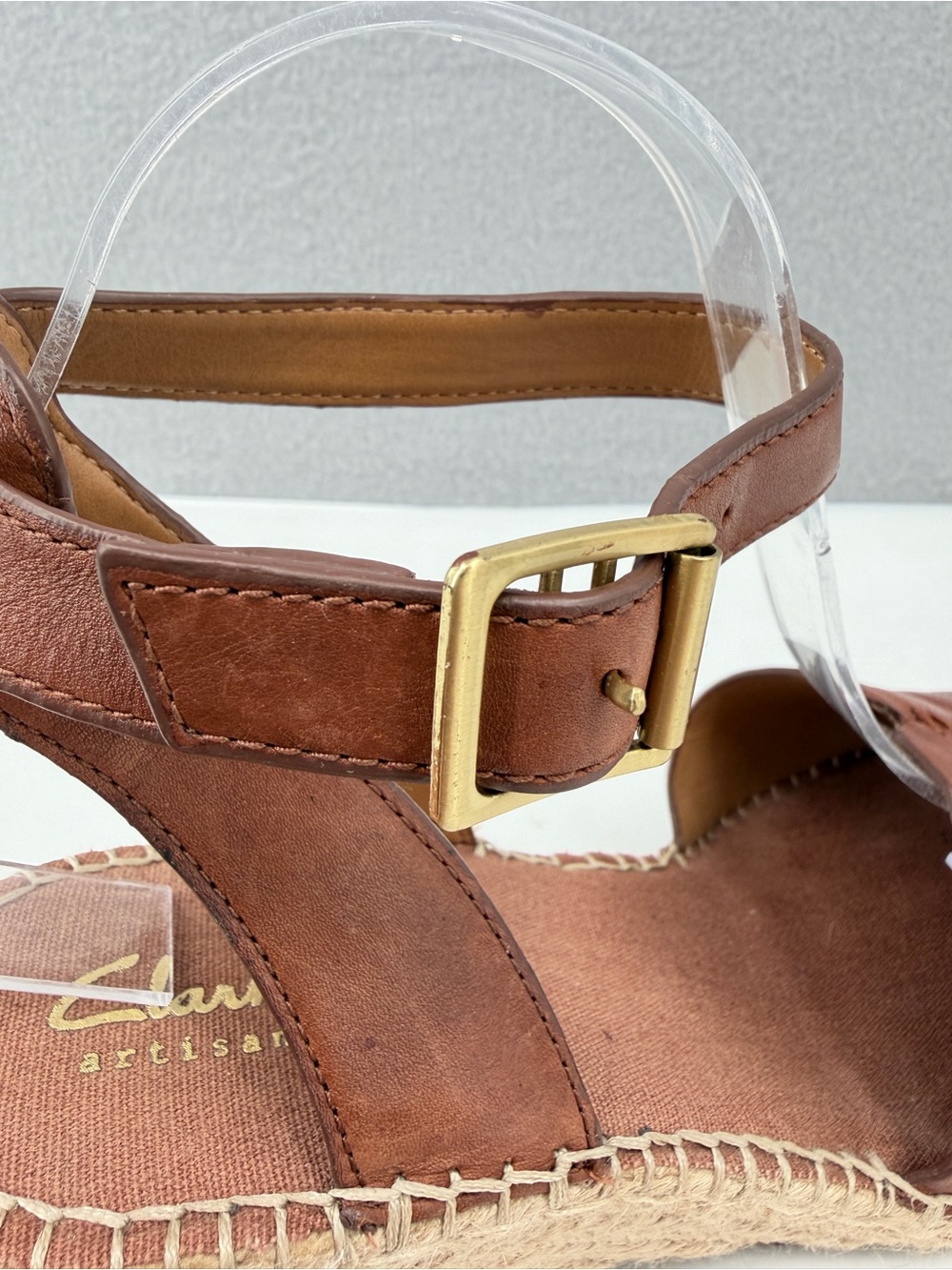 Clarks Petrina Selma Wedge Espadrille Heel Sandals Women's 9.5 Brown Ankle Strap - Picture 12 of 16